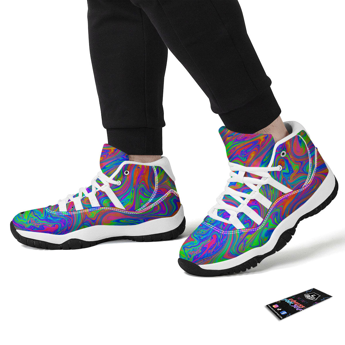Pink Psychedelic Trippy Neon Green Print White Bball Shoes-grizzshop