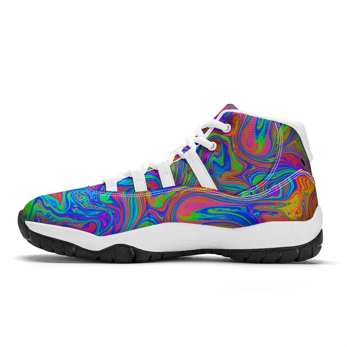 Pink Psychedelic Trippy Neon Green Print White Bball Shoes-grizzshop