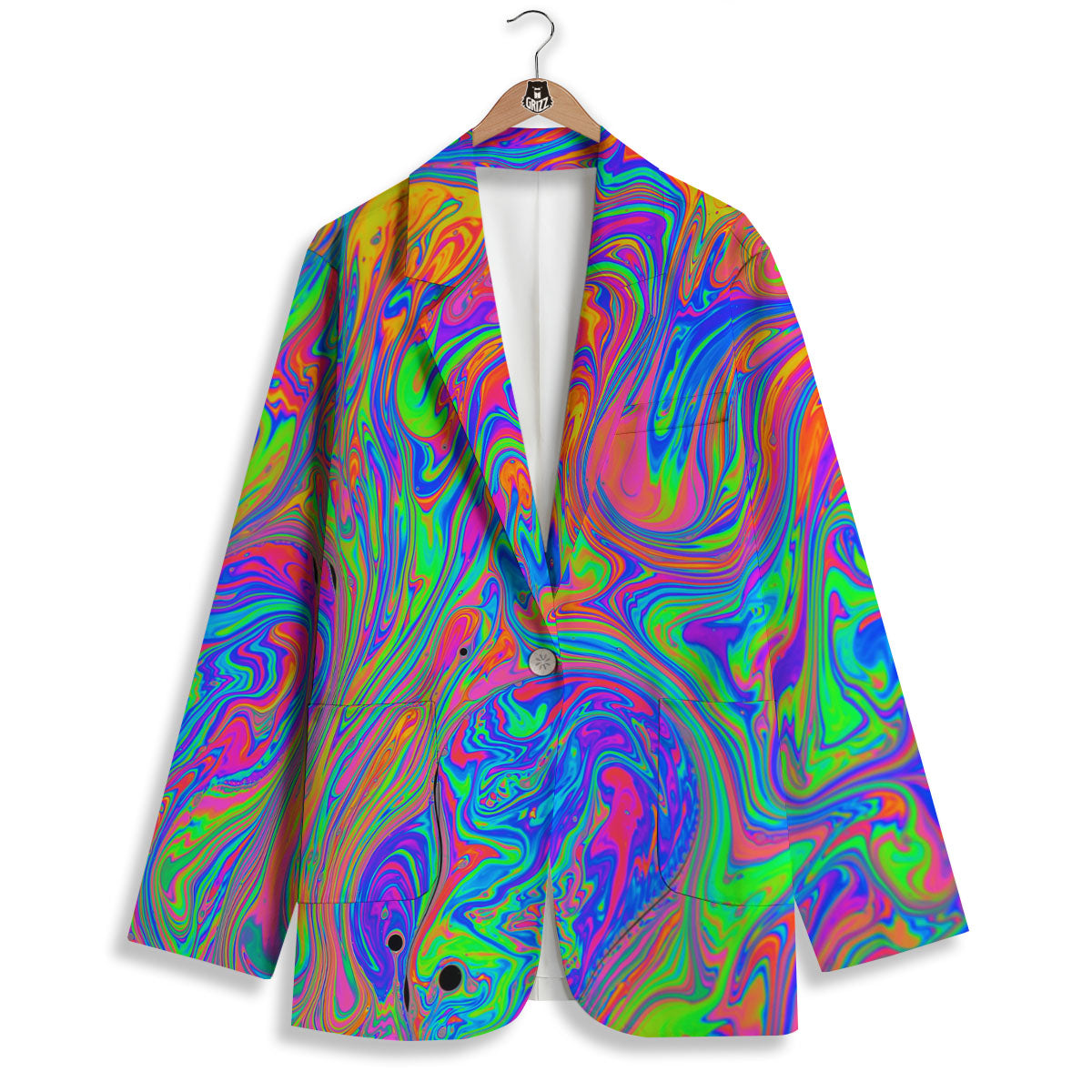Pink Psychedelic Trippy Neon Green Print Women's Blazer-grizzshop