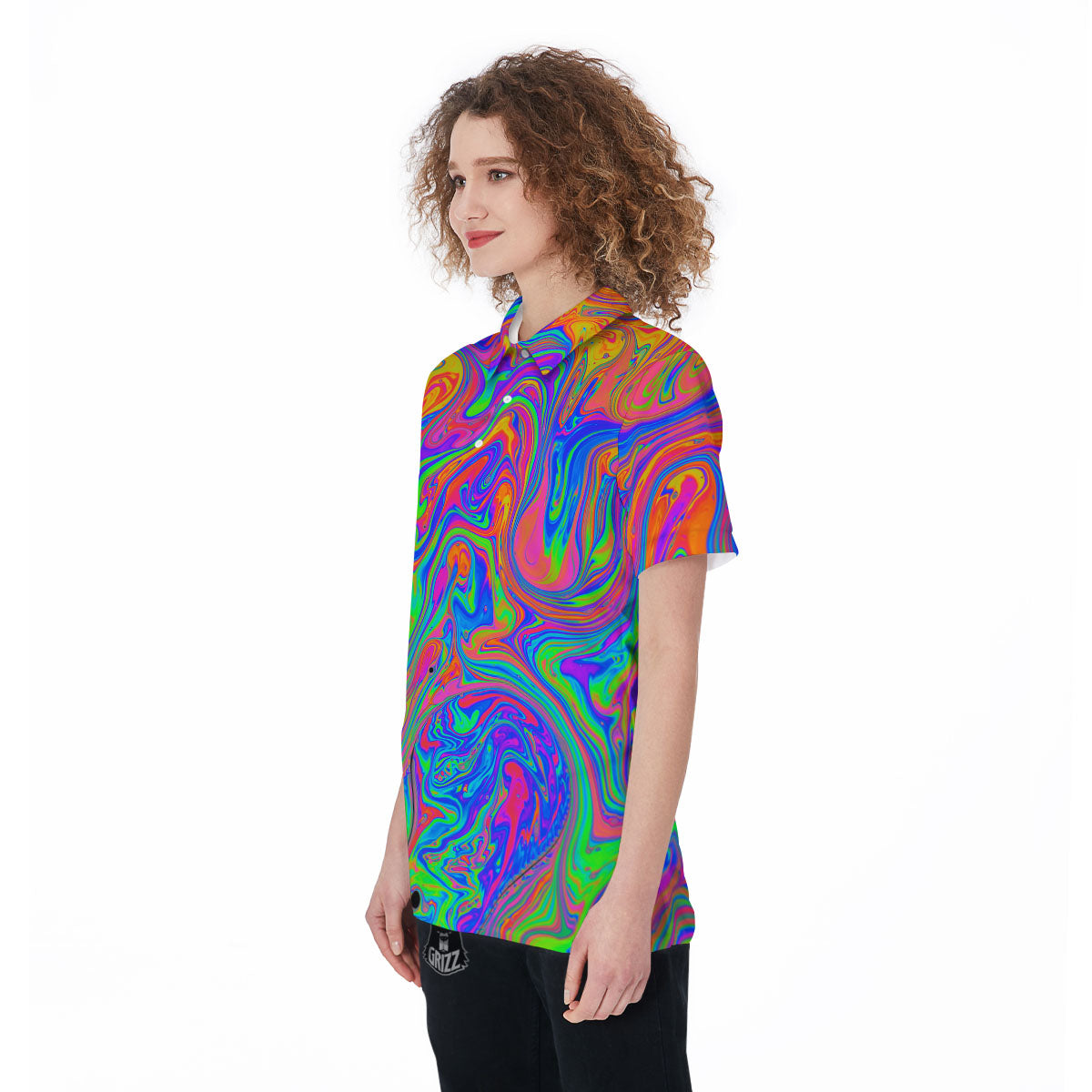 Pink Psychedelic Trippy Neon Green Print Women's Golf Shirts-grizzshop