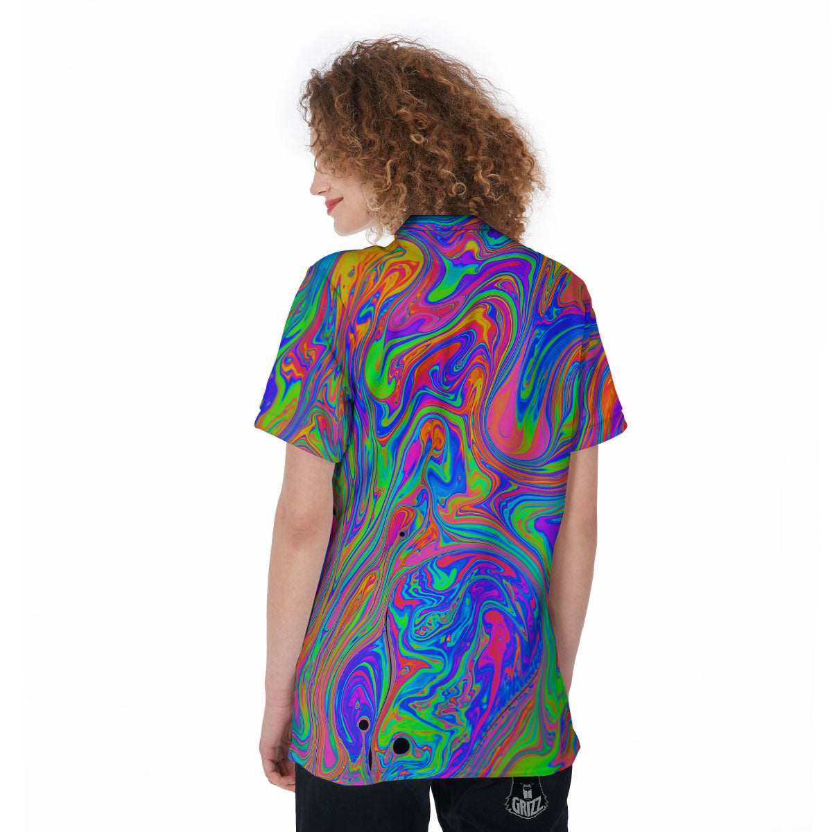 Pink Psychedelic Trippy Neon Green Print Women's Golf Shirts-grizzshop