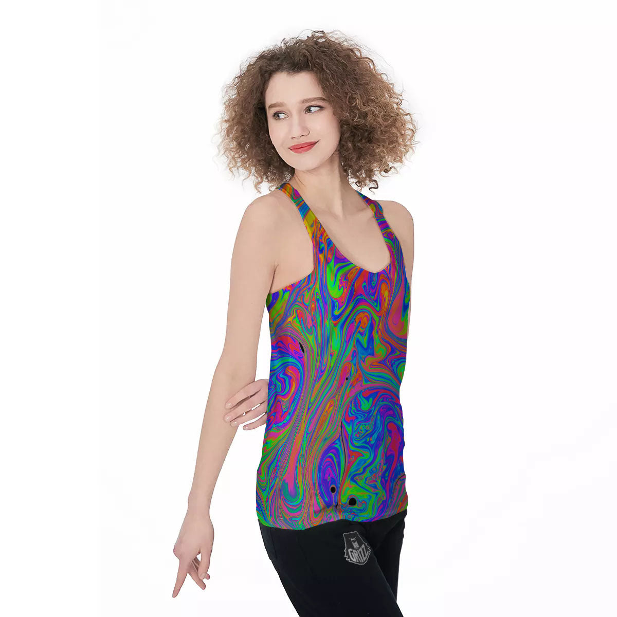 Pink Psychedelic Trippy Neon Green Print Women's Racerback Tank Top-grizzshop