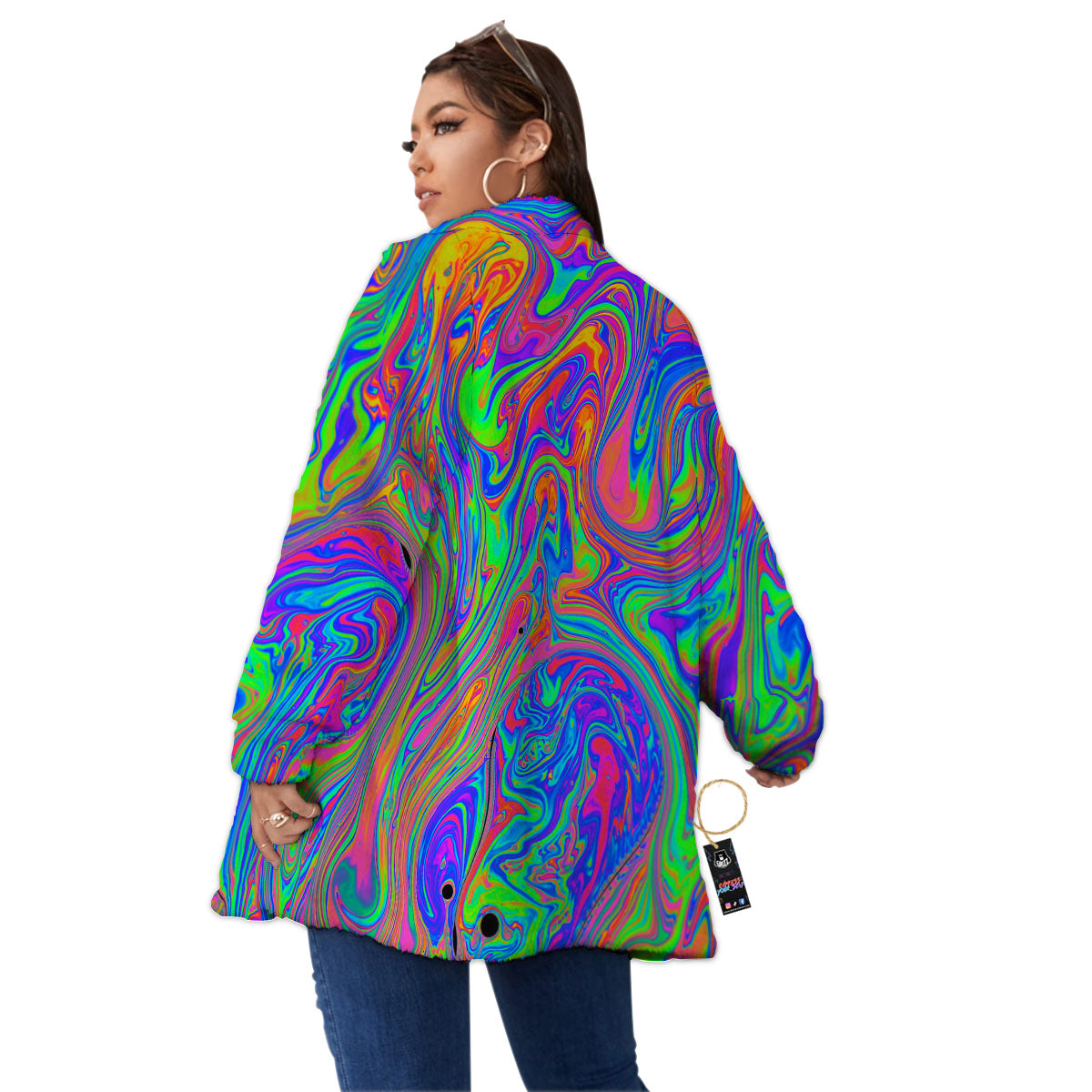 Pink Psychedelic Trippy Neon Green Print Women's Sherpa Jacket-grizzshop