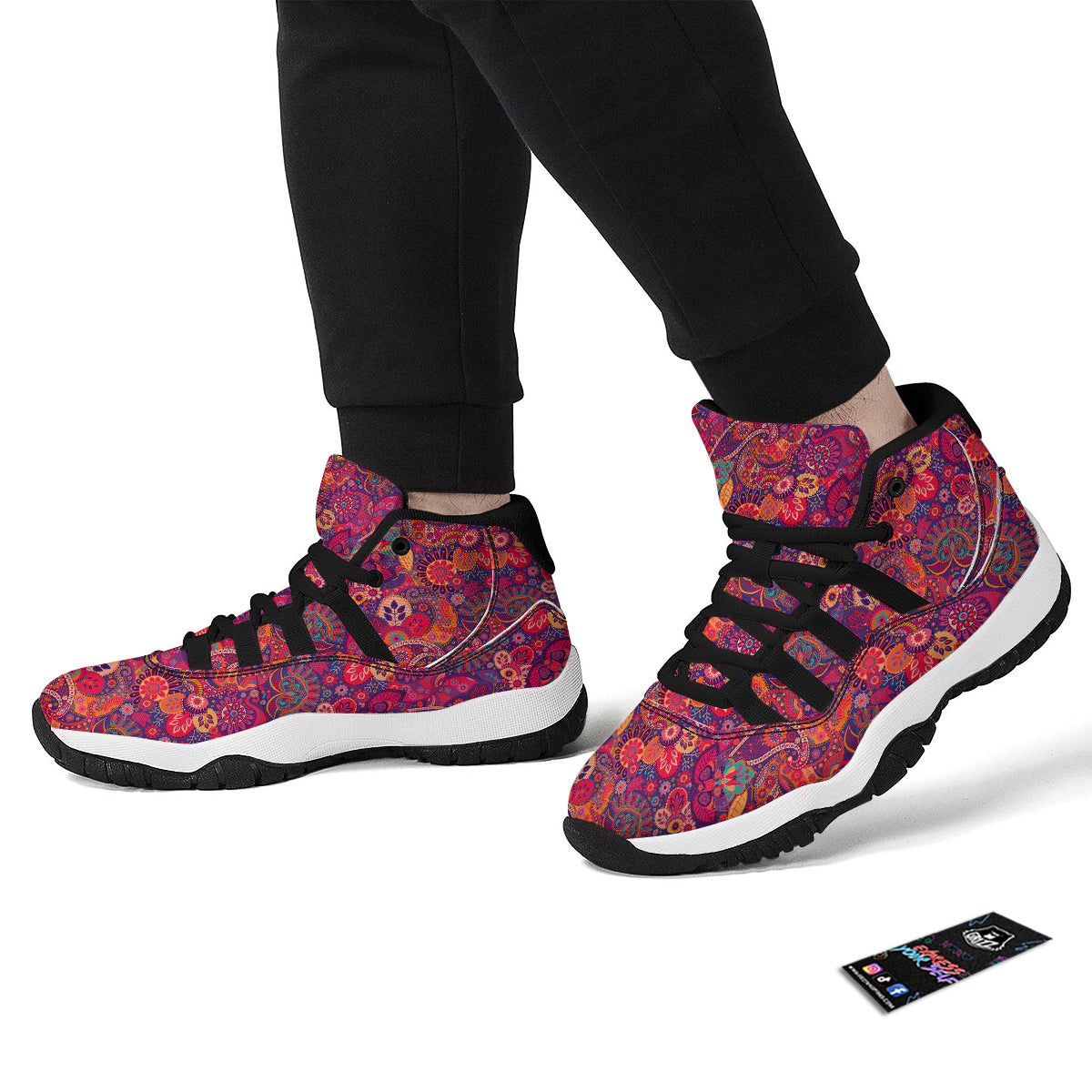 Pink Purple Paisley Black Bball Shoes-grizzshop