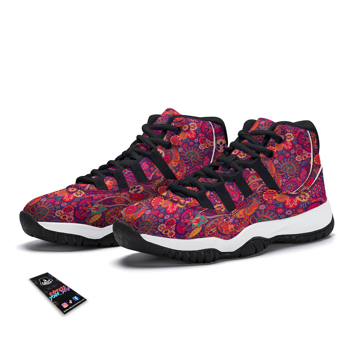 Pink Purple Paisley Black Bball Shoes-grizzshop