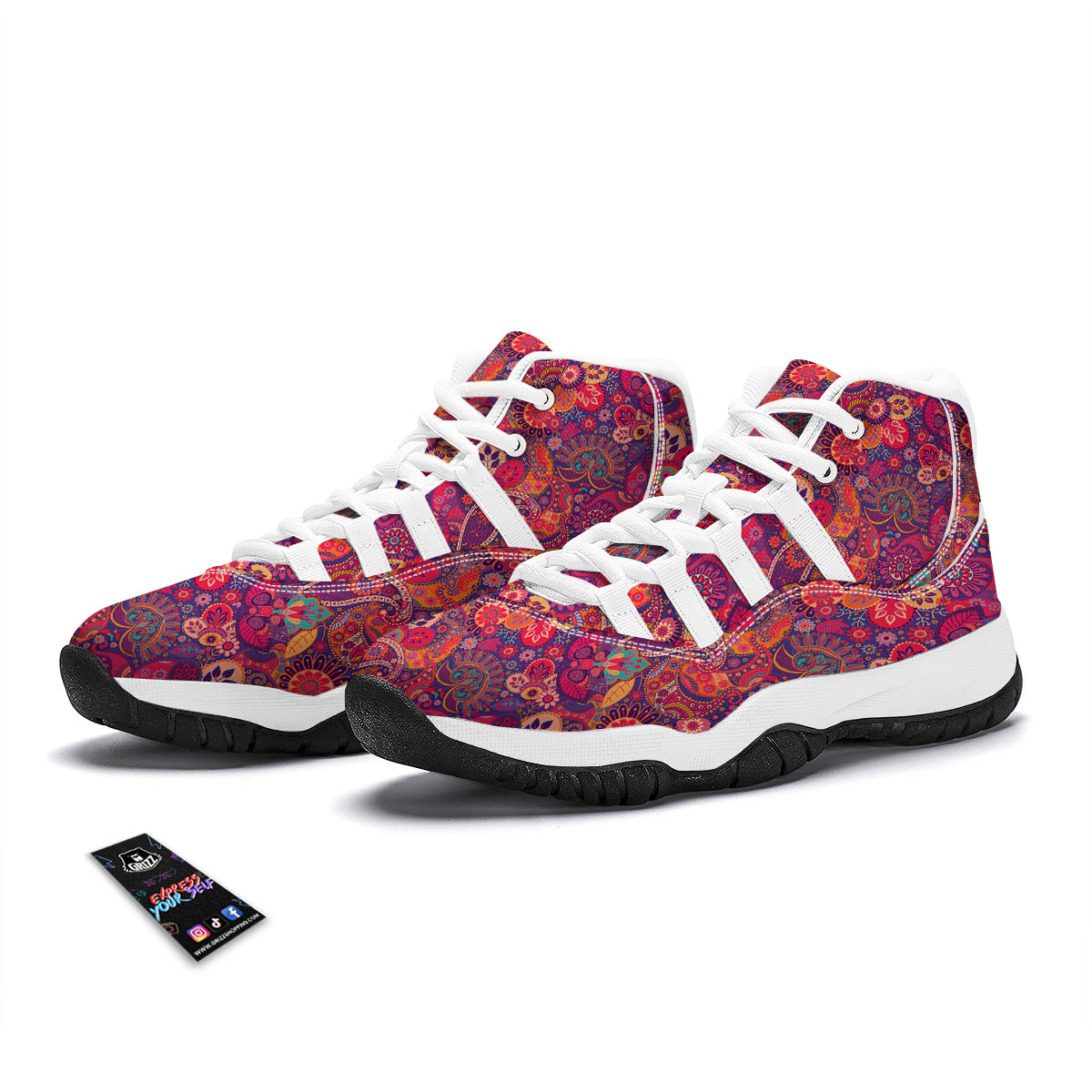Pink Purple Paisley White Bball Shoes-grizzshop
