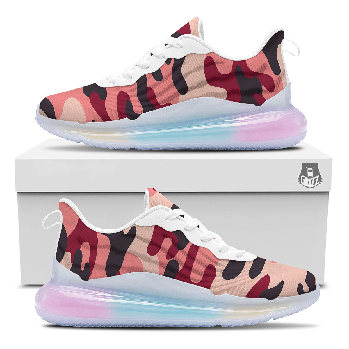 Pink Red And Black Camouflage Print Running Sneakers-grizzshop