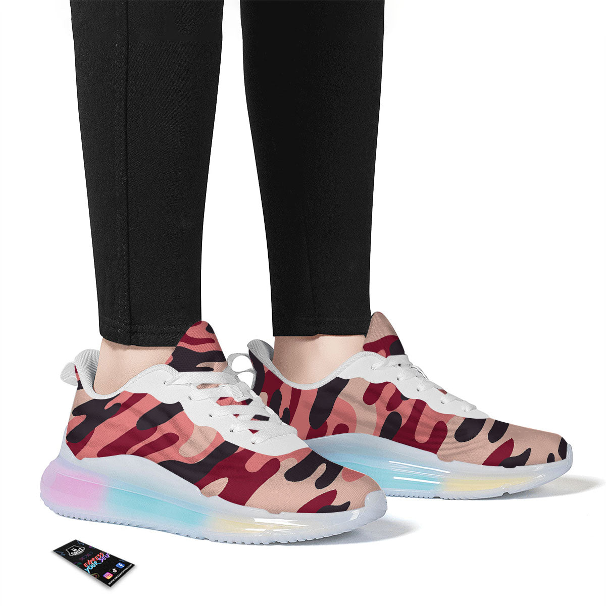 Pink Red And Black Camouflage Print Running Sneakers-grizzshop