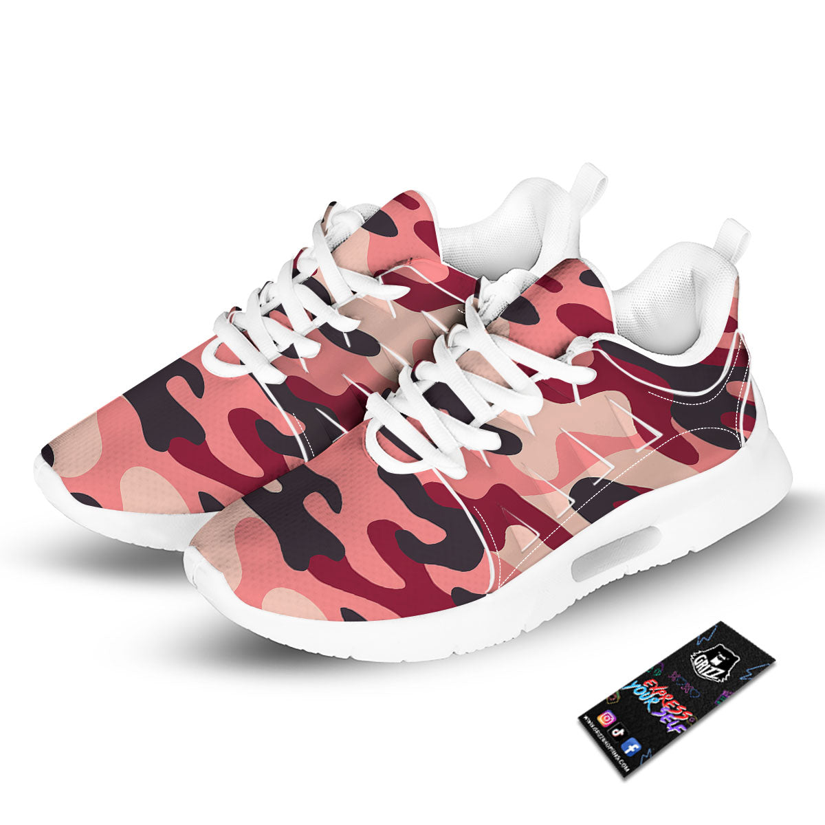 Pink Red And Black Camouflage Print Tennis Shoes-grizzshop