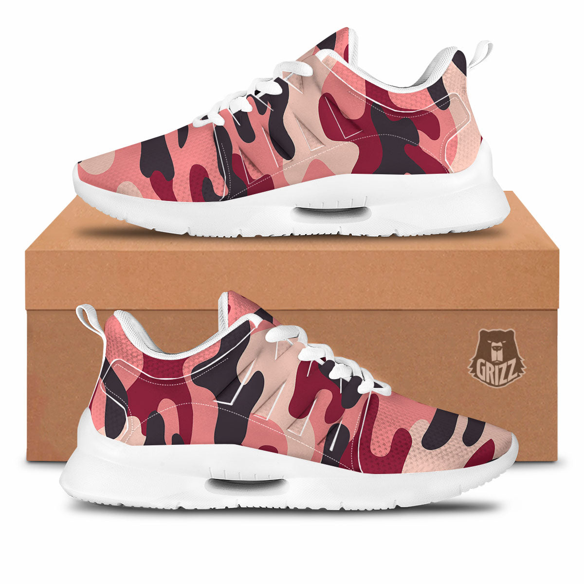 Pink Red And Black Camouflage Print Tennis Shoes-grizzshop
