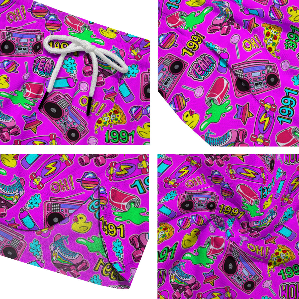 Pink Retro Stickers 90s Print Pattern Men's Running Shorts-grizzshop