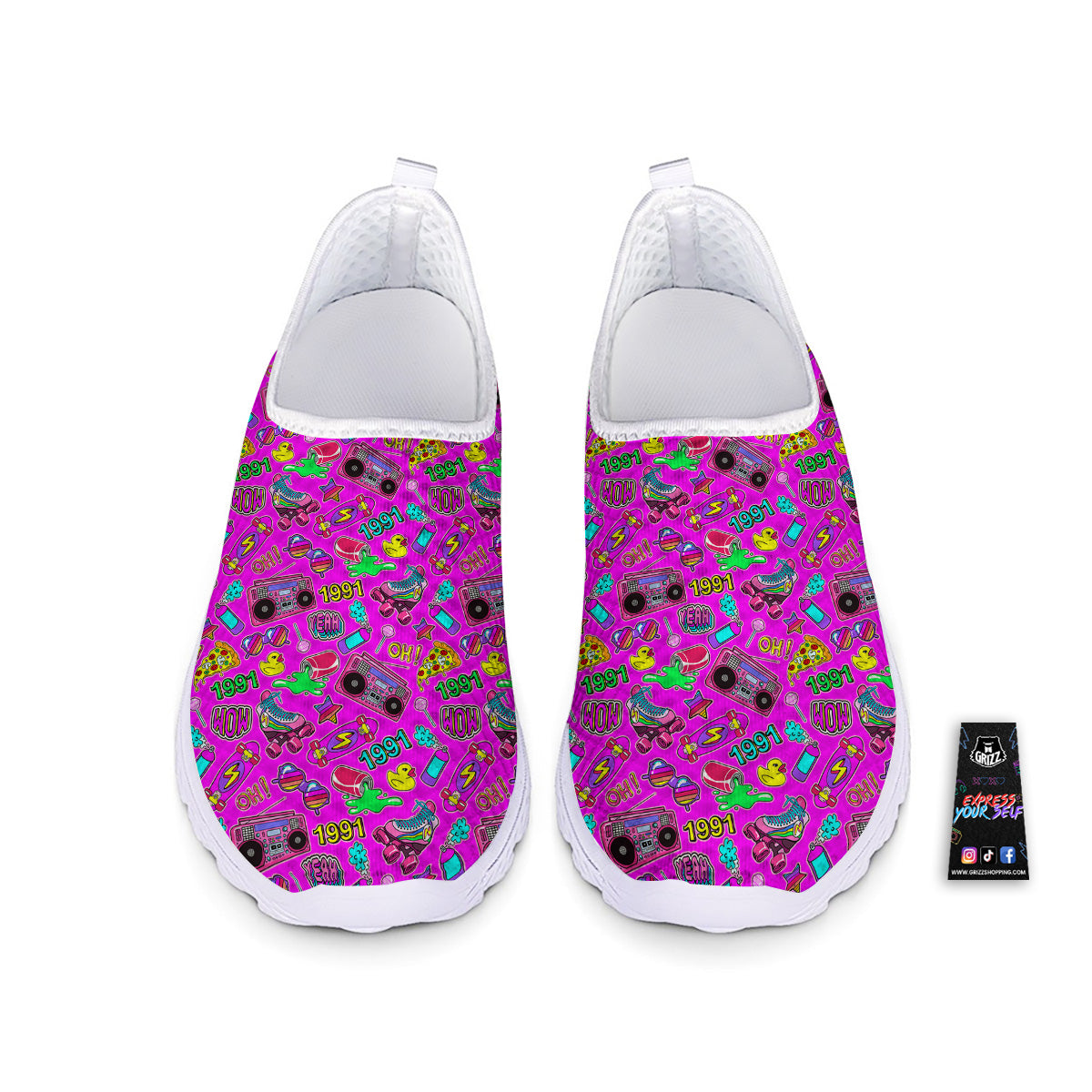 Pink Retro Stickers 90s Print Pattern Nurse Shoes-grizzshop