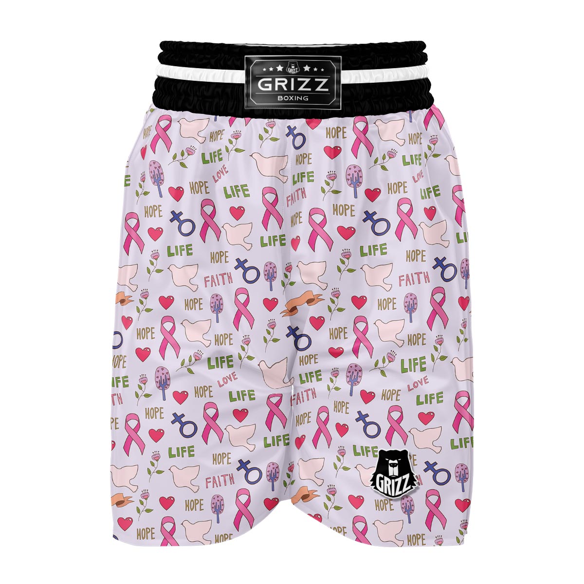 Pink Ribbon Breast Cancer Awareness Pattern Print Boxing Shorts-grizzshop