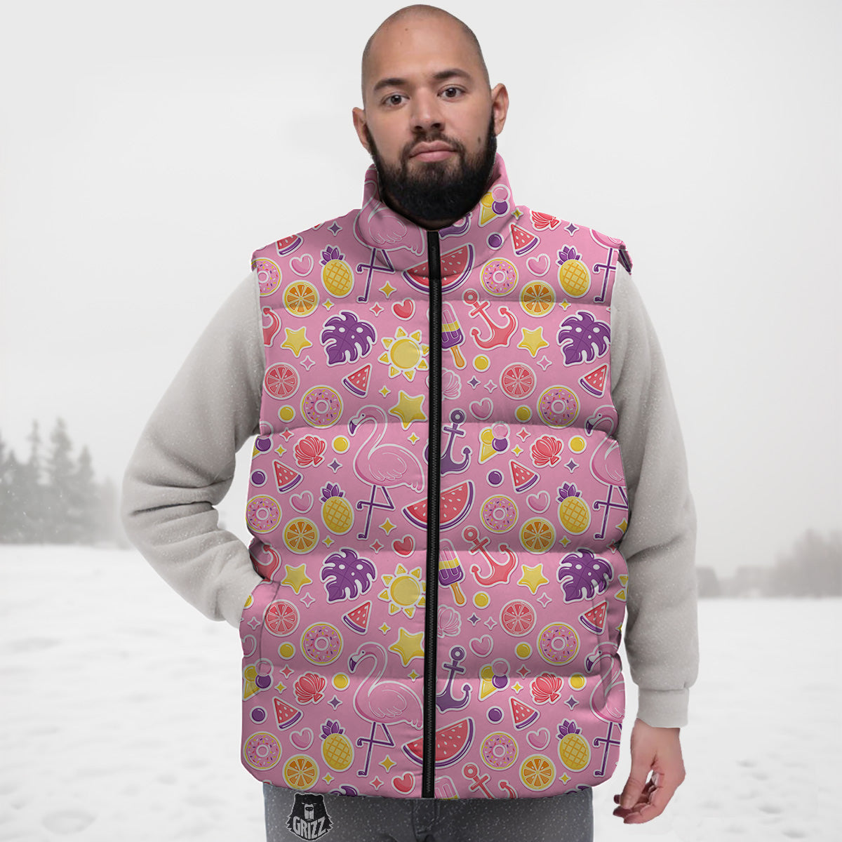 Pink Ribbon Breast Cancer Awareness Pattern Print Down Vest