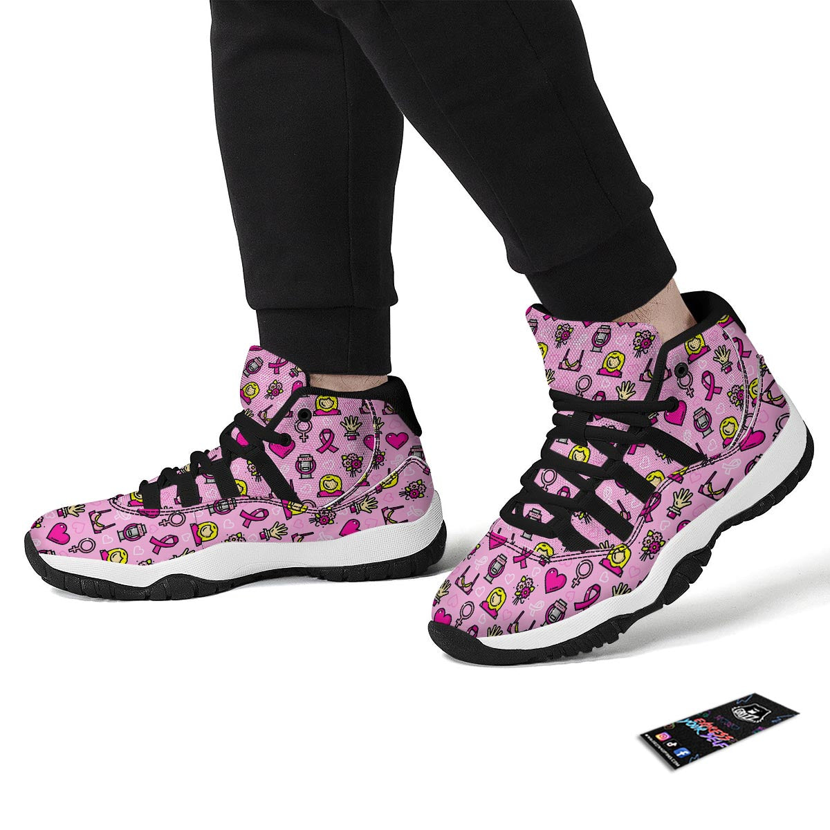 Pink Ribbon Breast Cancer Awareness Print Pattern Black Bball Shoes-grizzshop