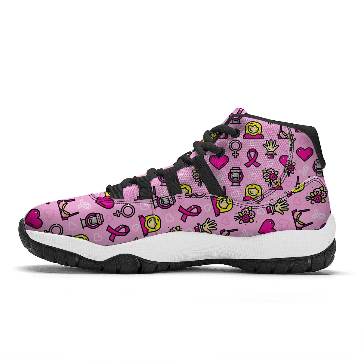 Pink Ribbon Breast Cancer Awareness Print Pattern Black Bball Shoes-grizzshop