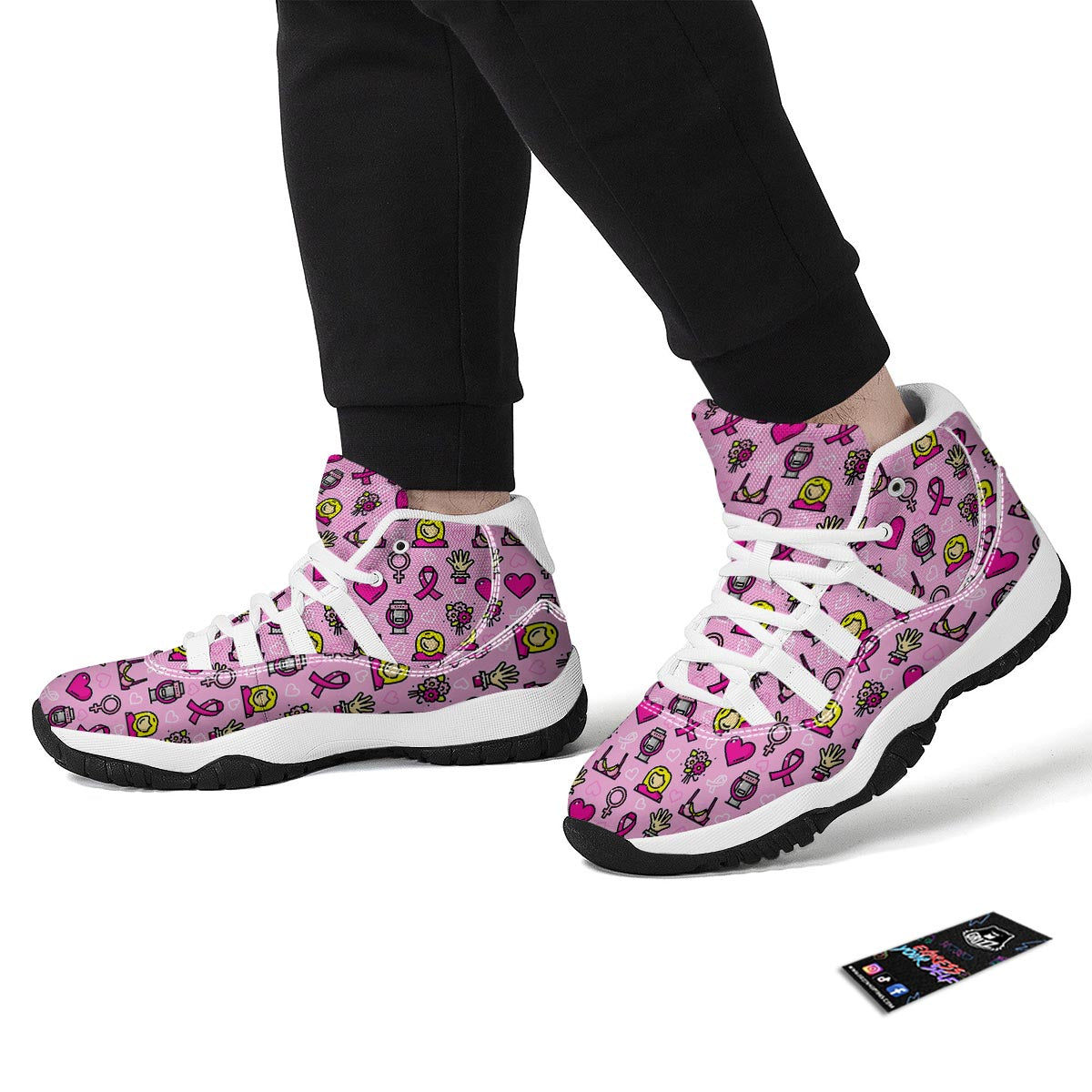 Pink Ribbon Breast Cancer Awareness Print Pattern White Bball Shoes-grizzshop