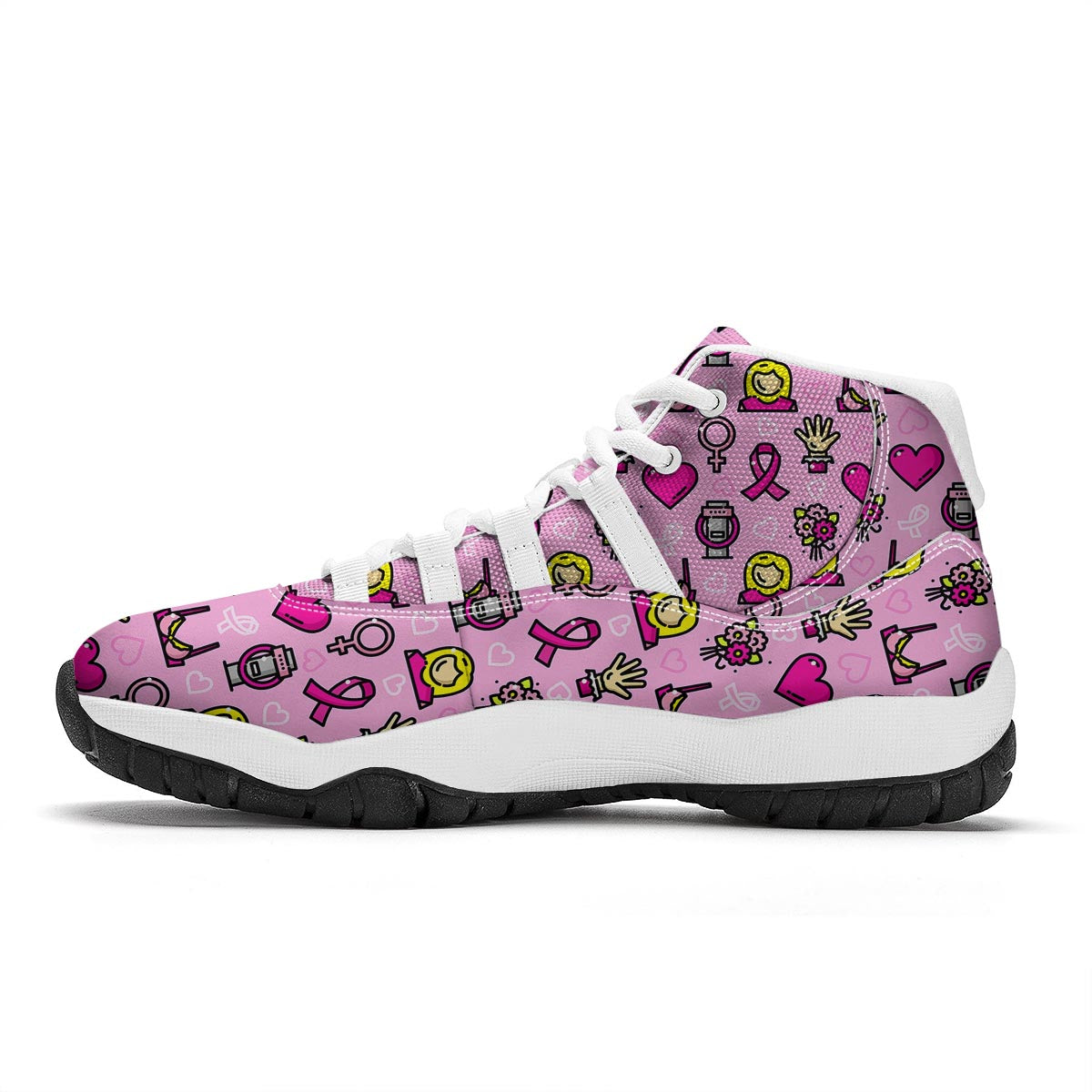 Pink Ribbon Breast Cancer Awareness Print Pattern White Bball Shoes-grizzshop