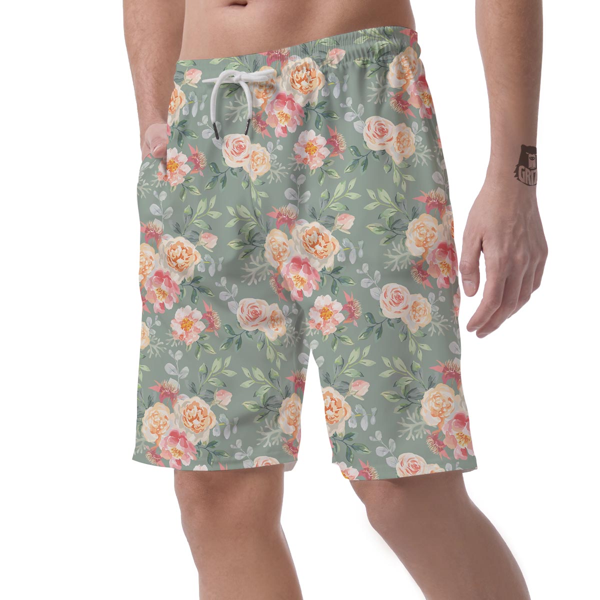Pink Rose And Peony Floral Men's Shorts-grizzshop