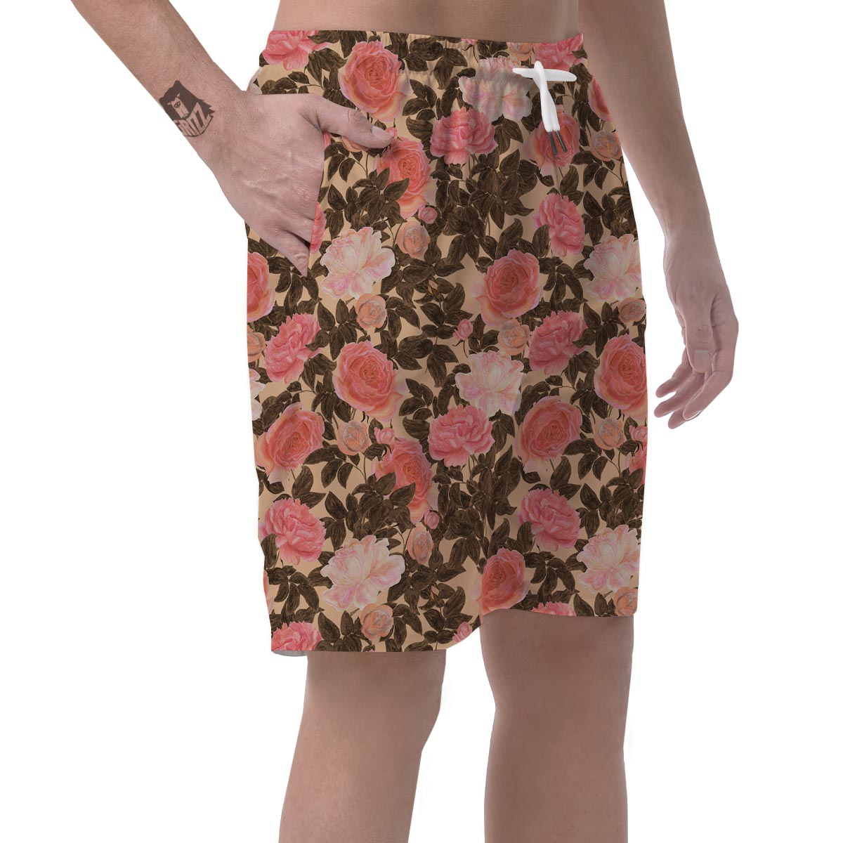 Pink Rose Floral Men's Shorts-grizzshop