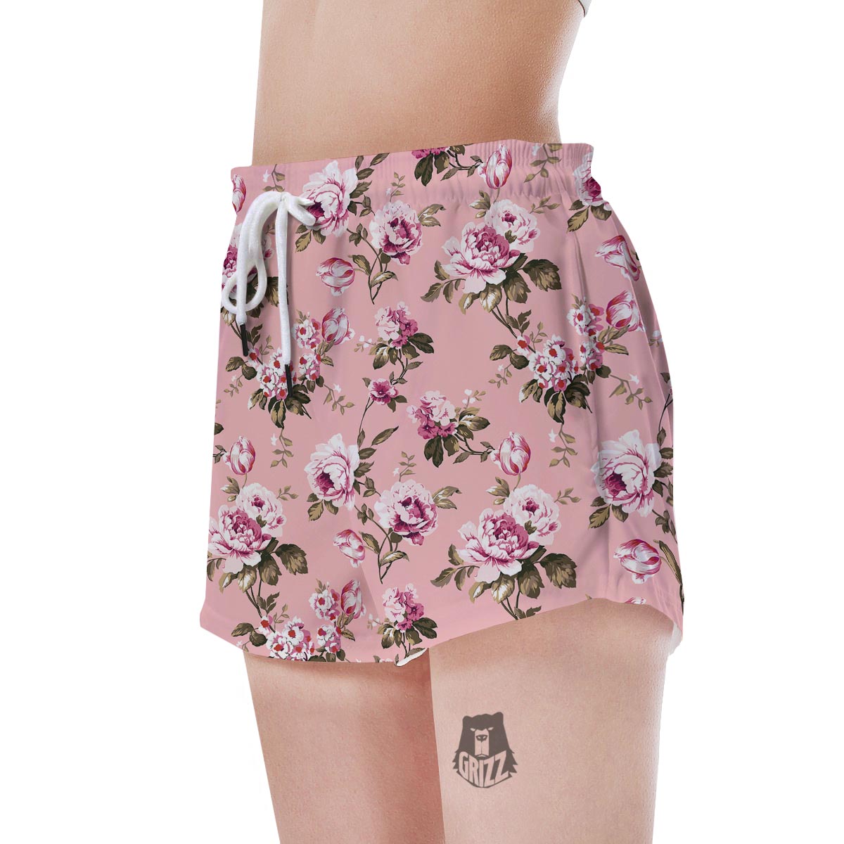 Pink Rose Floral Print Women's Shorts-grizzshop
