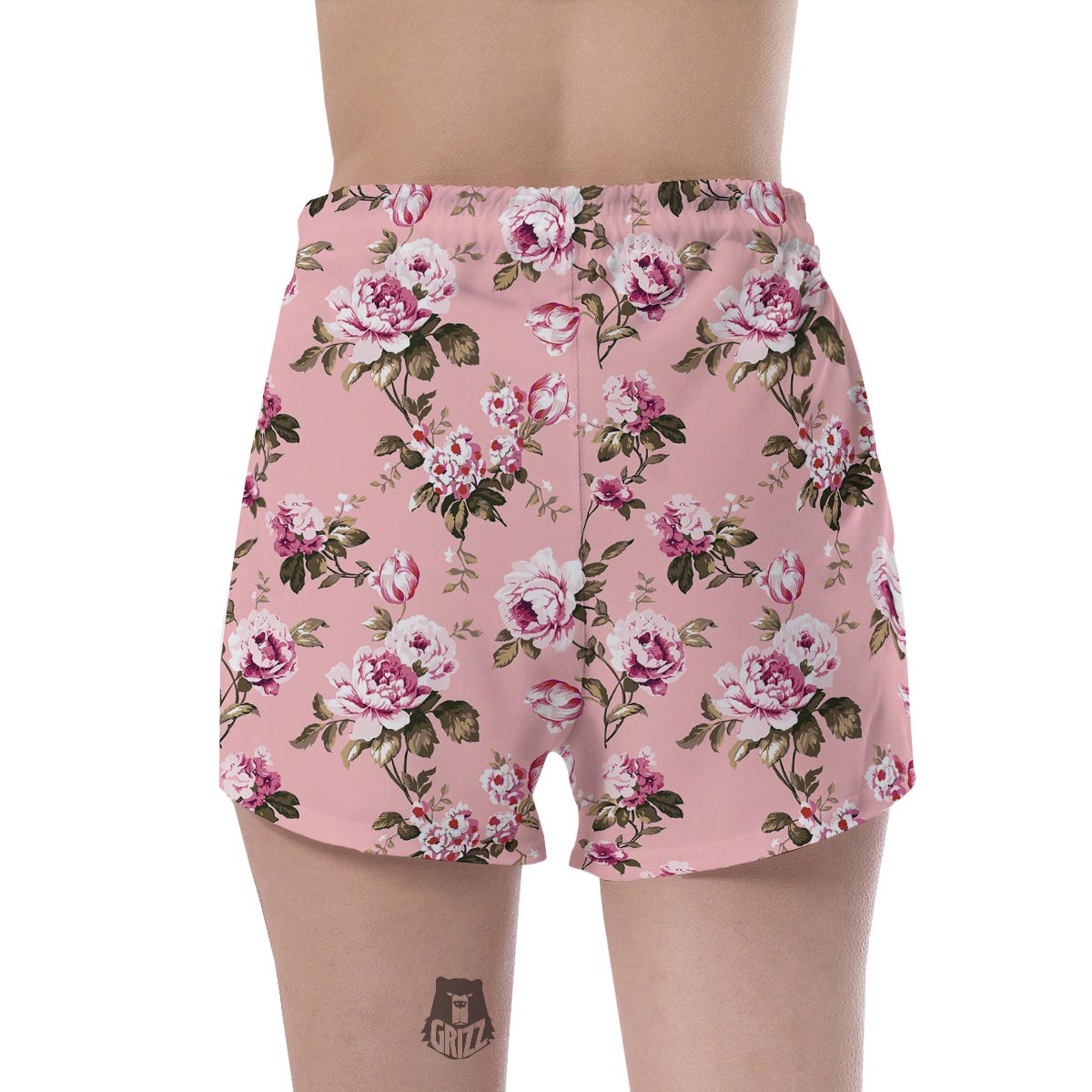 Pink Rose Floral Print Women's Shorts-grizzshop