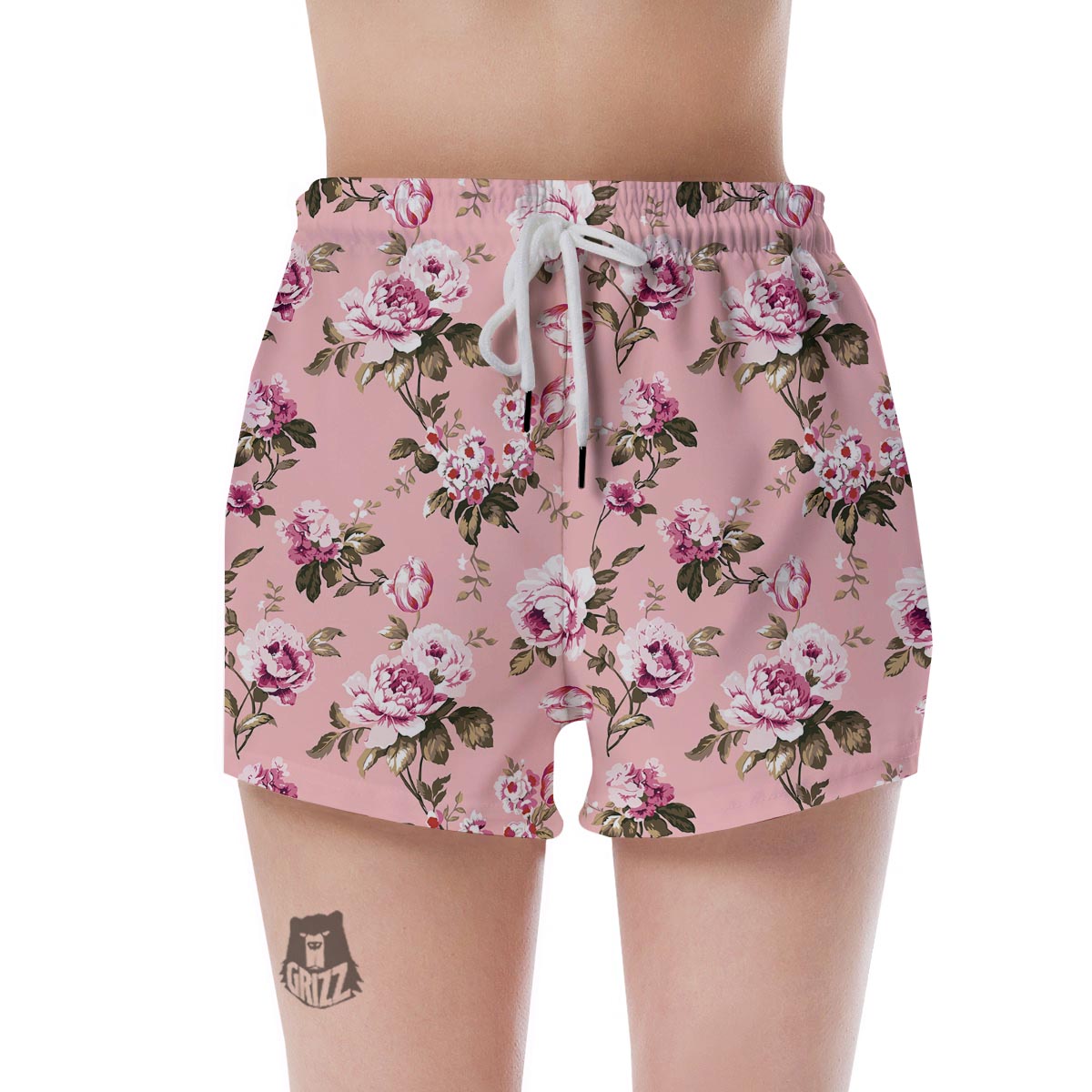 Pink Rose Floral Print Women's Shorts-grizzshop