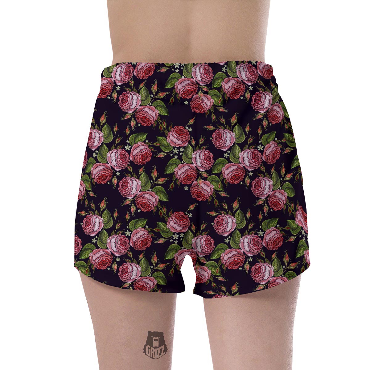 Pink Rose Print Women's Shorts-grizzshop