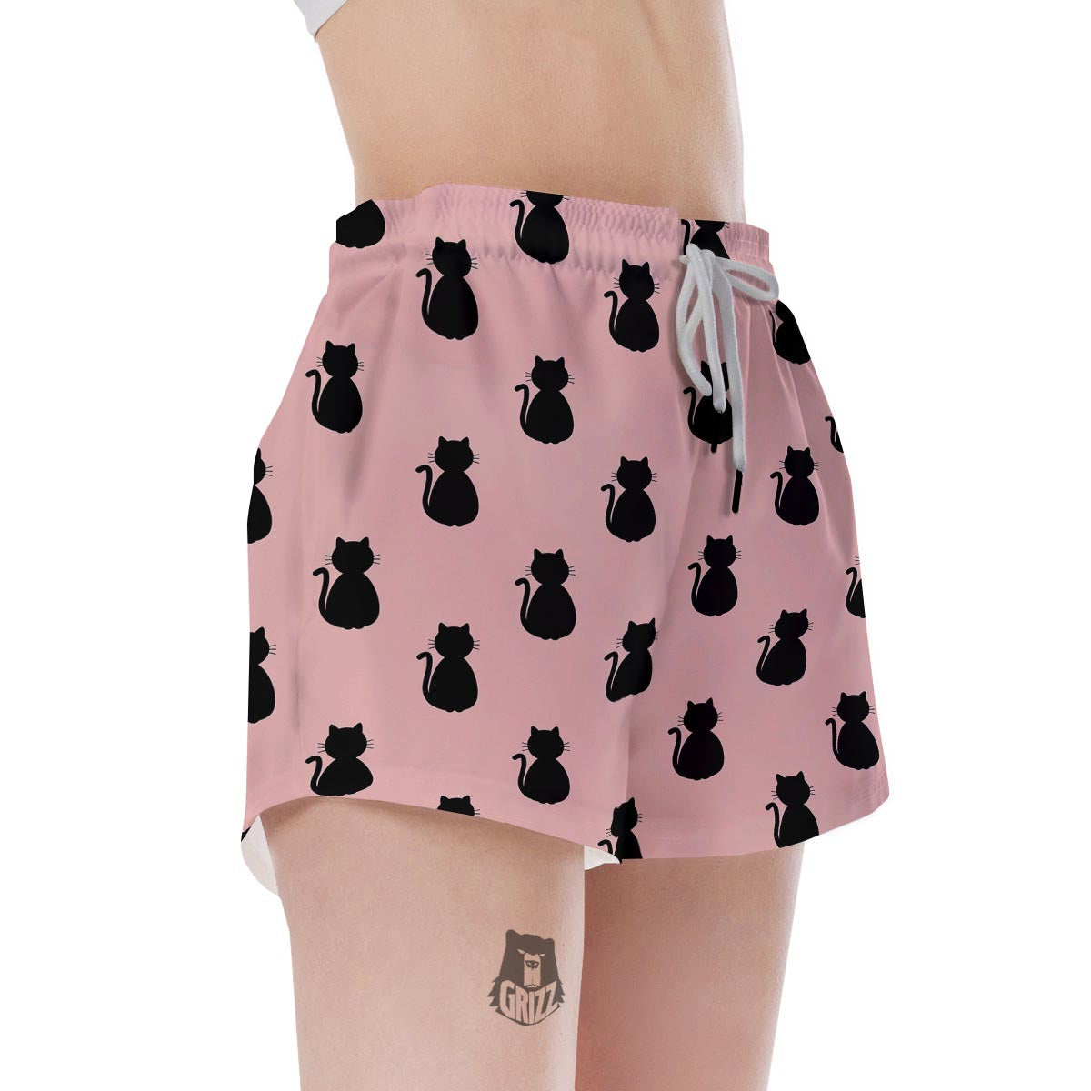 Pink Silhouette Cat Print Women's Shorts-grizzshop