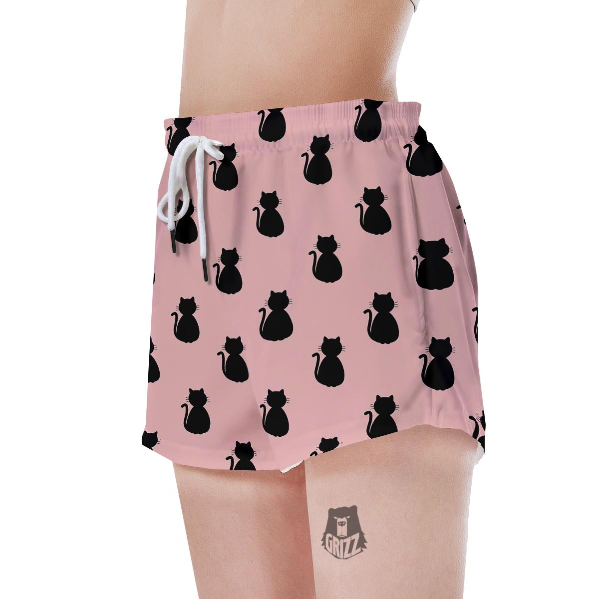 Pink Silhouette Cat Print Women's Shorts-grizzshop