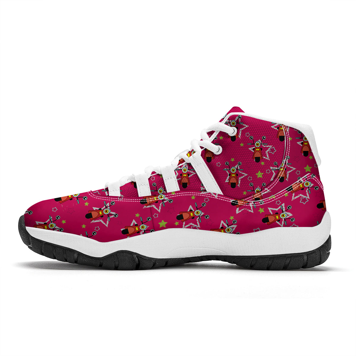 Pink Star Scooter Print Pattern White Bball Shoes-grizzshop