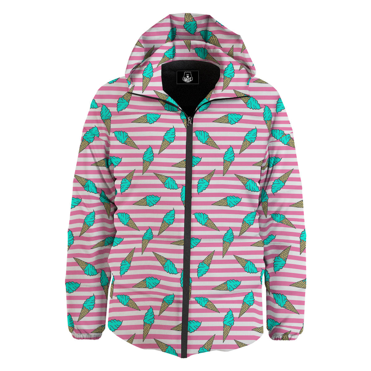 Pink Striped Ice Creams Print Pattern Down Jacket-grizzshop