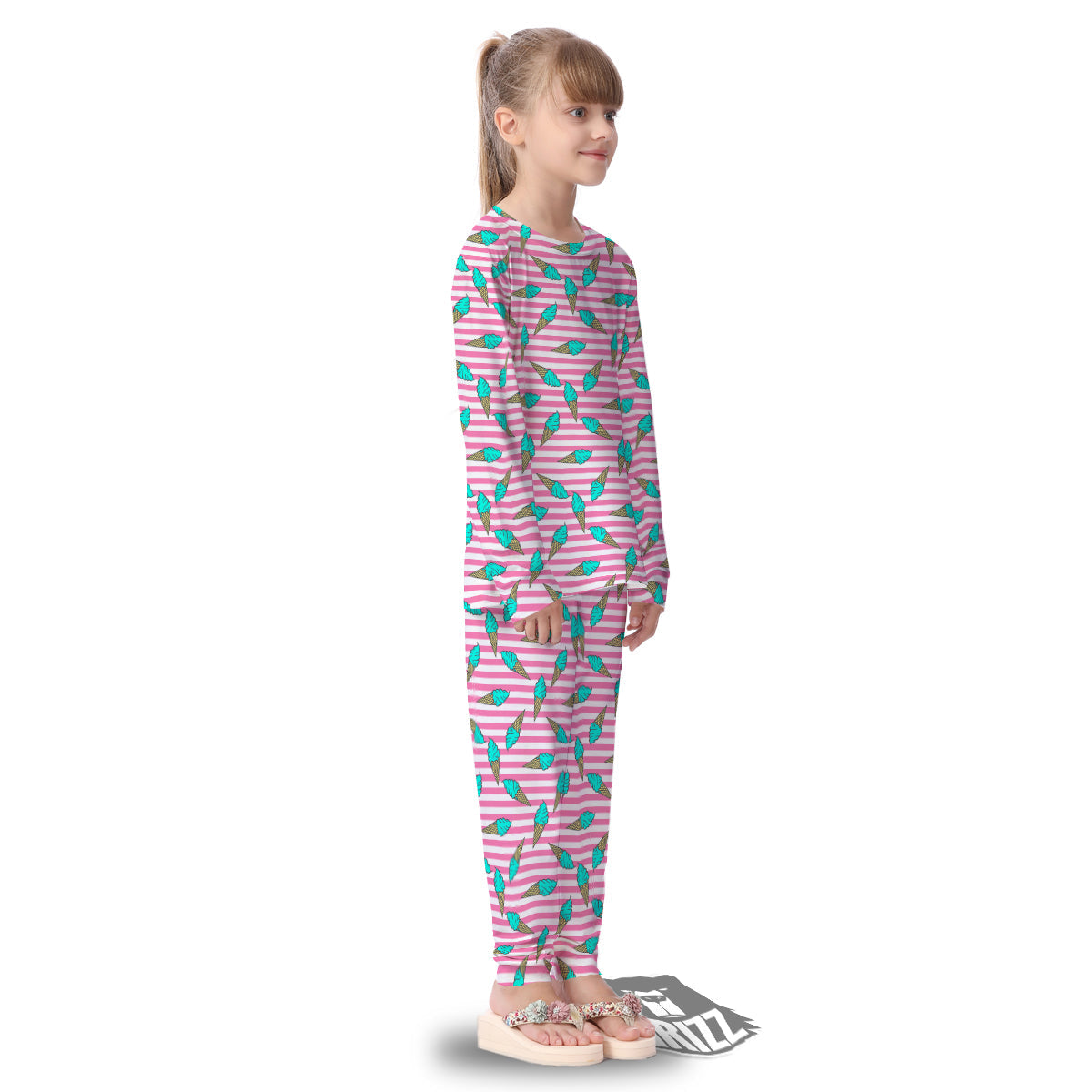 Pink Striped Ice Creams Print Pattern Kid's Pajamas-grizzshop