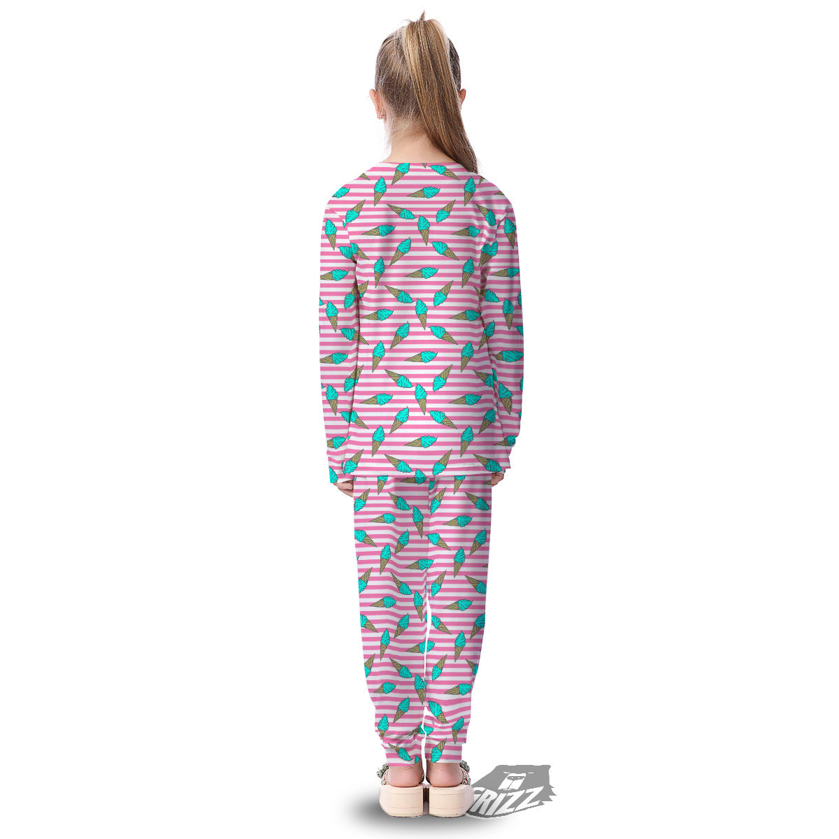 Pink Striped Ice Creams Print Pattern Kid's Pajamas-grizzshop