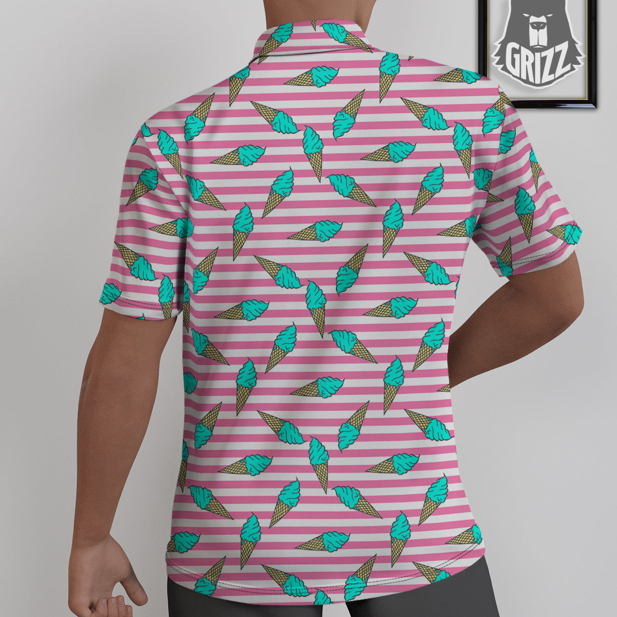 Pink Striped Ice Creams Print Pattern Untucked Shirts-grizzshop