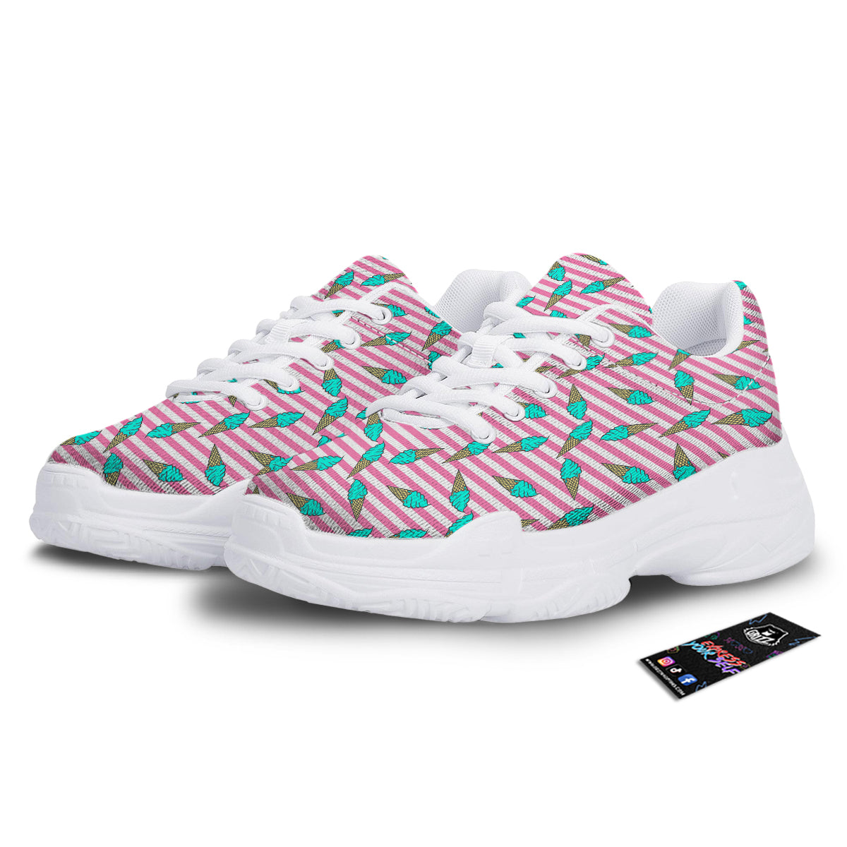 Pink Striped Ice Creams Print Pattern White Chunky Shoes-grizzshop