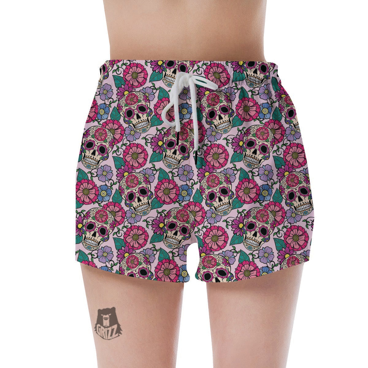 Pink Sugar Skull Floral Women's Shorts-grizzshop