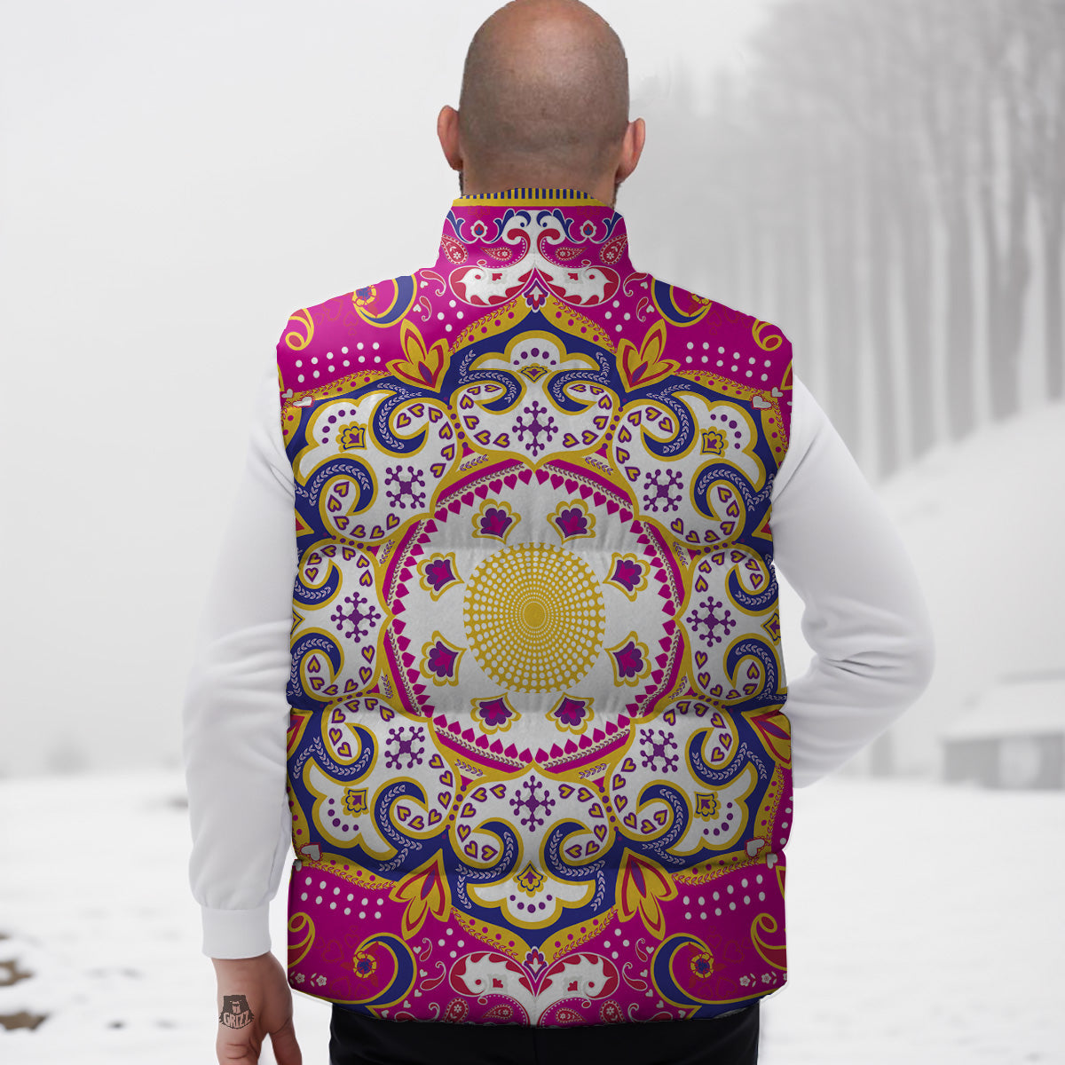 Pink Swan Pattern Print Down Vest-grizzshop