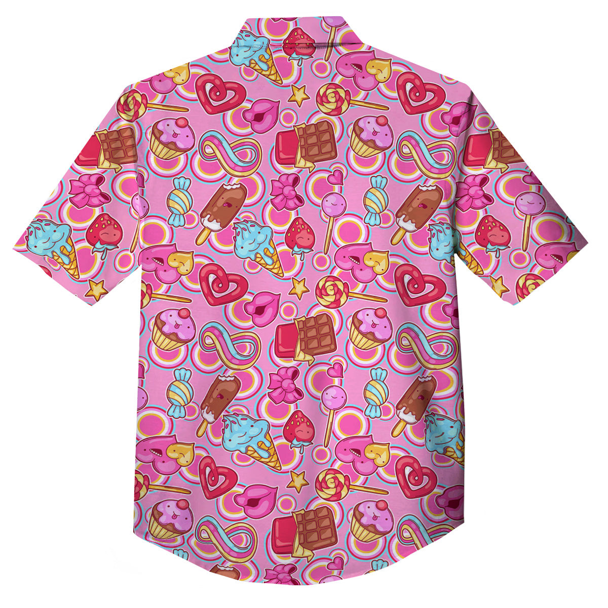 Pink Sweet Candy Print Pattern Button Up Shirt-grizzshop