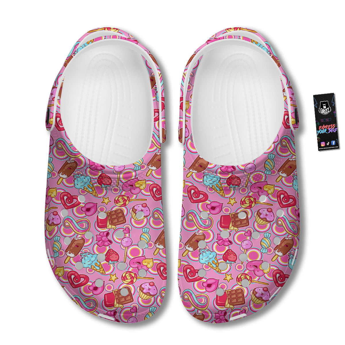 Pink Sweet Candy Print Pattern Clog-grizzshop