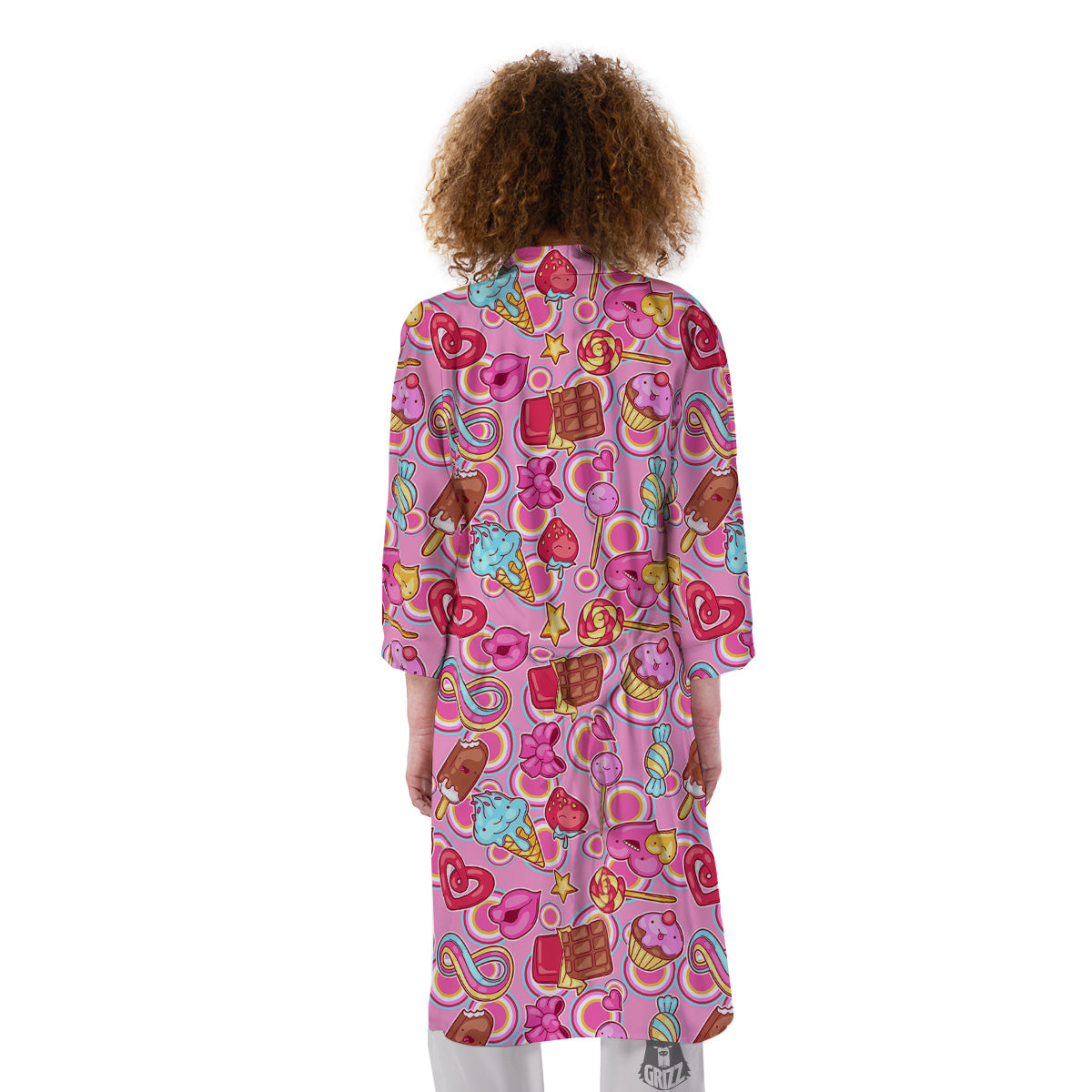 Pink Sweet Candy Print Pattern Kimono-grizzshop