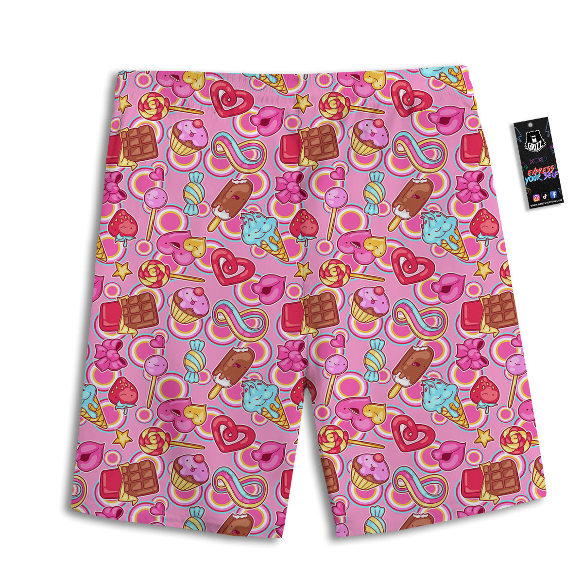 Pink Sweet Candy Print Pattern Men's Athletic Shorts