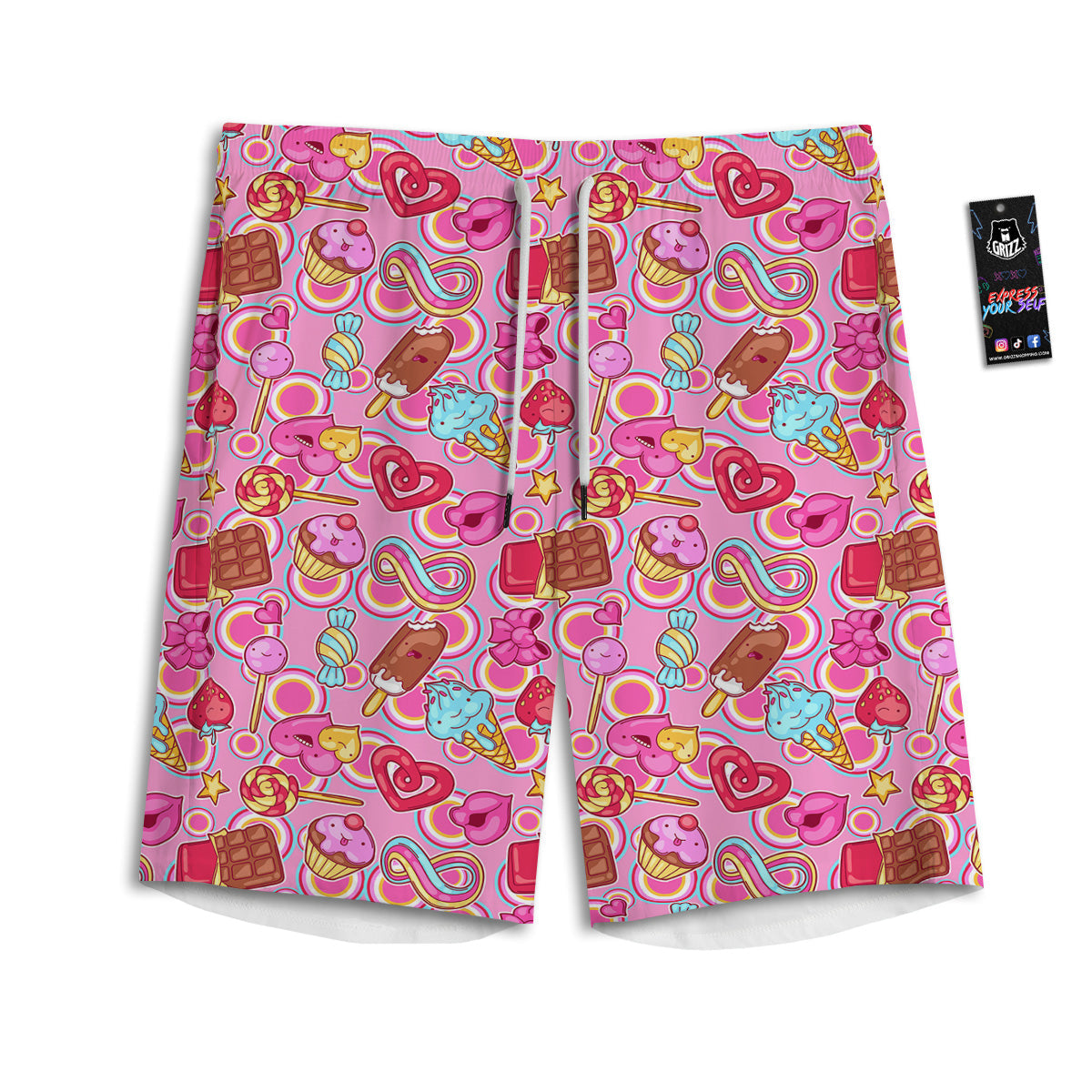 Pink Sweet Candy Print Pattern Men's Athletic Shorts