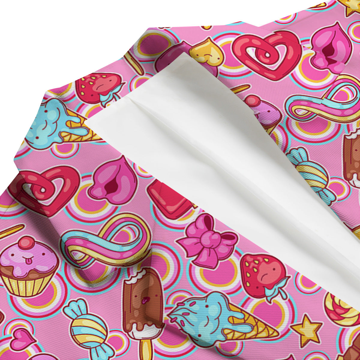 Pink Sweet Candy Print Pattern Men's Blazer-grizzshop
