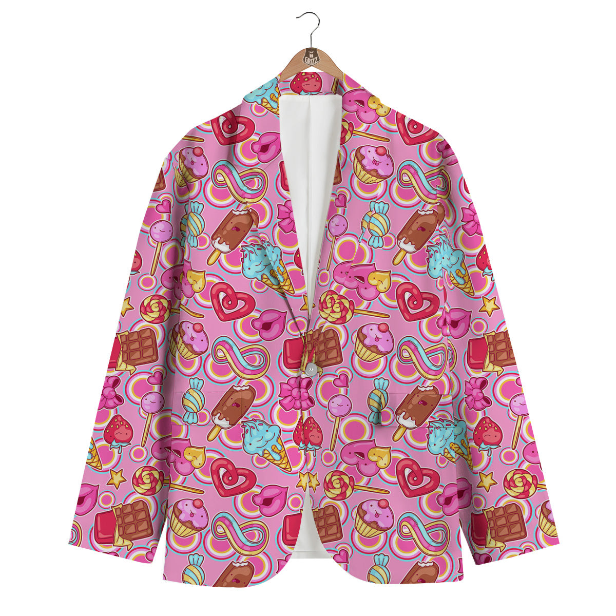 Pink Sweet Candy Print Pattern Men's Blazer-grizzshop