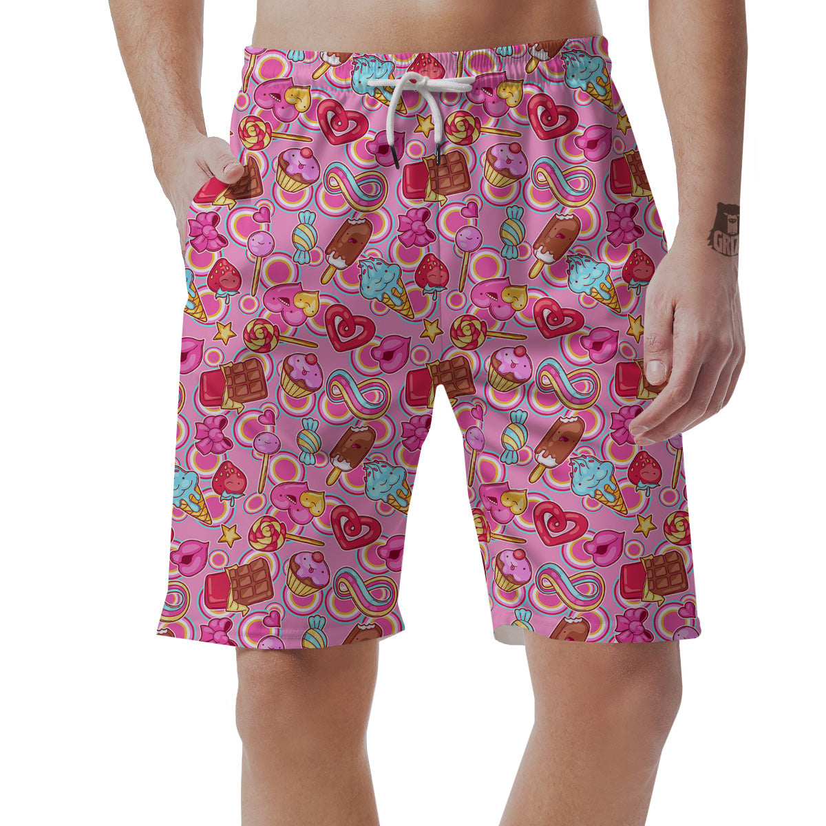 Pink Sweet Candy Print Pattern Men's Shorts-grizzshop