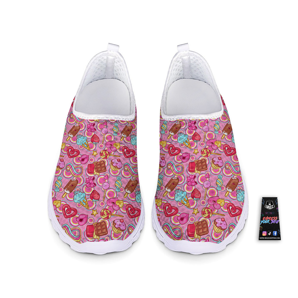 Pink Sweet Candy Print Pattern Nurse Shoes-grizzshop