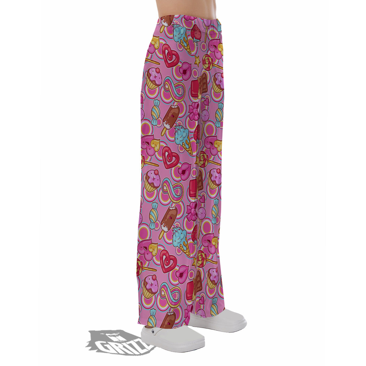 Pink Sweet Candy Print Pattern Pajama Pants-grizzshop