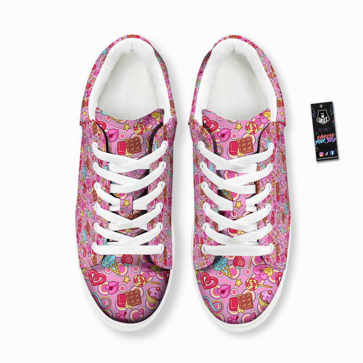 Pink Sweet Candy Print Pattern Platform Shoes-grizzshop