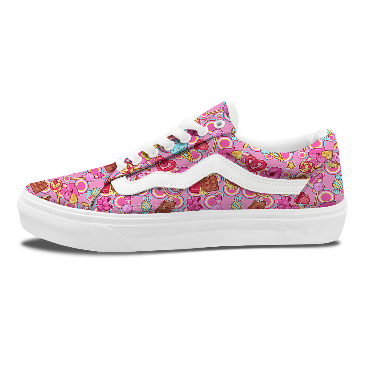 Pink Sweet Candy Print Pattern Skate Shoes-grizzshop
